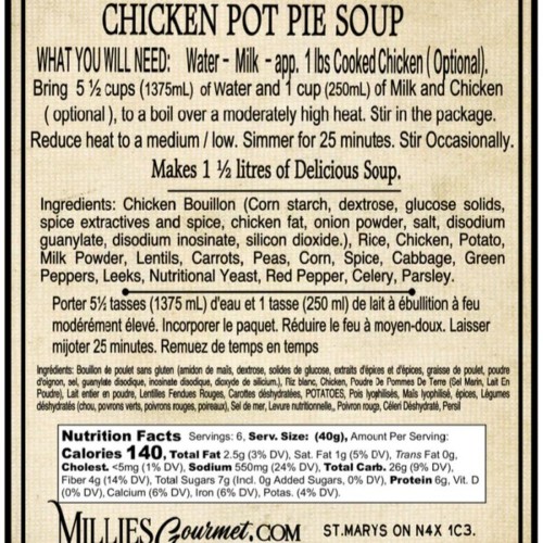 Soup Mix - Millie's Gourmet - Chicken Pot Pie - 240 g Soup Mix - Millie's Gourmet - Chicken Pot Pie - 240 g